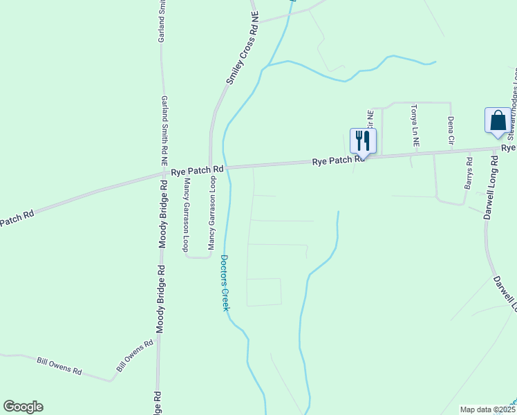map of restaurants, bars, coffee shops, grocery stores, and more near Rye Patch Road in Ludowici