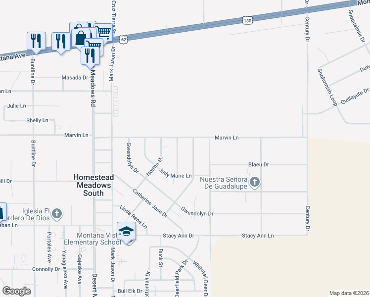 map of restaurants, bars, coffee shops, grocery stores, and more near 3869 Roger Joseph Drive in El Paso
