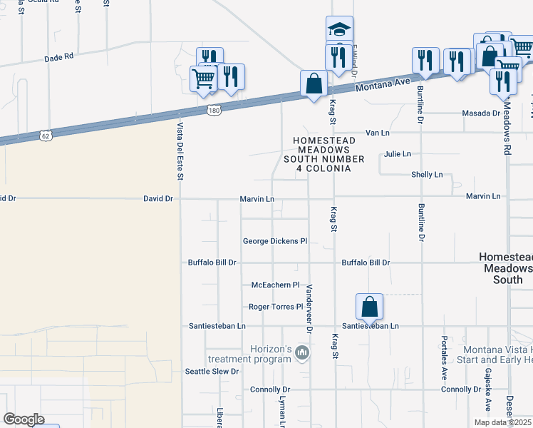 map of restaurants, bars, coffee shops, grocery stores, and more near 3861 Las Casitas Drive in El Paso