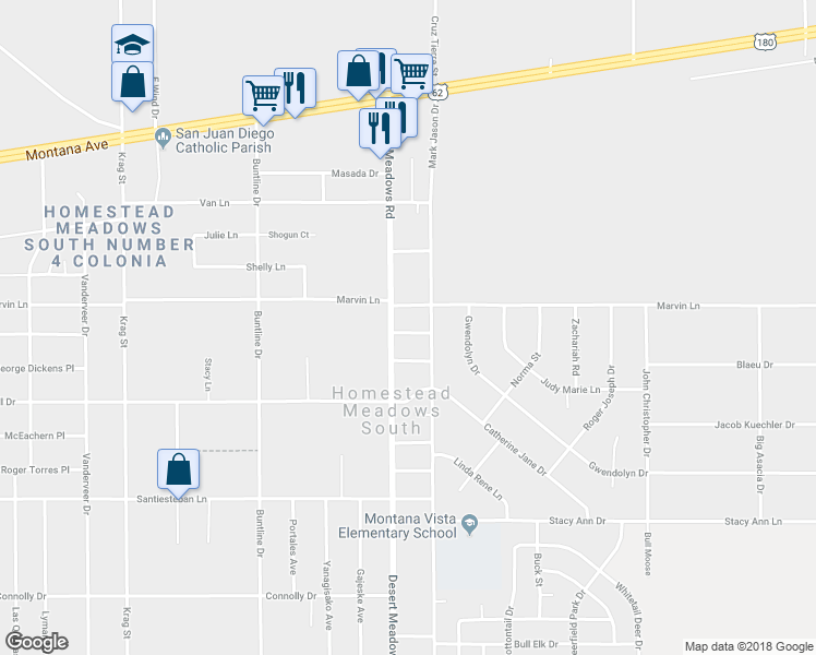map of restaurants, bars, coffee shops, grocery stores, and more near 14721 Windfall Way in El Paso