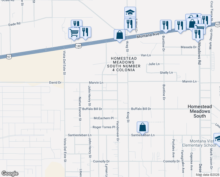 map of restaurants, bars, coffee shops, grocery stores, and more near 14341 Ray Juarez Place in El Paso