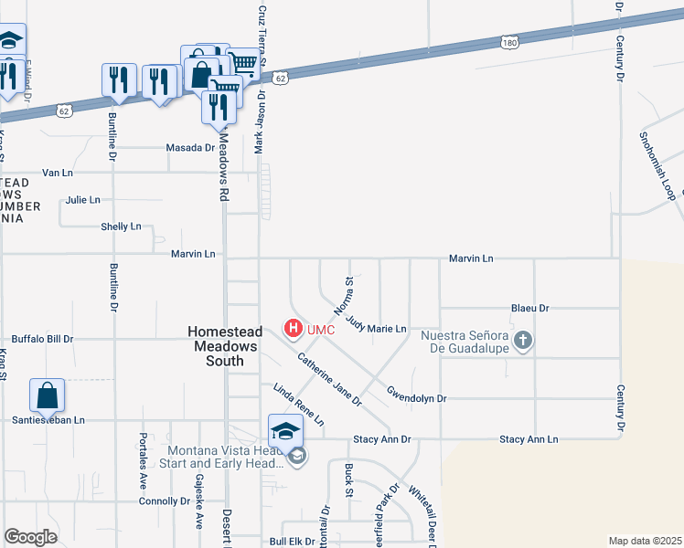 map of restaurants, bars, coffee shops, grocery stores, and more near 3865 Norma Street in El Paso