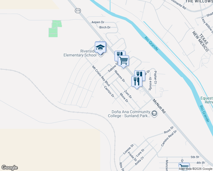 map of restaurants, bars, coffee shops, grocery stores, and more near 219-223 Carrizo Dr in Sunland Park