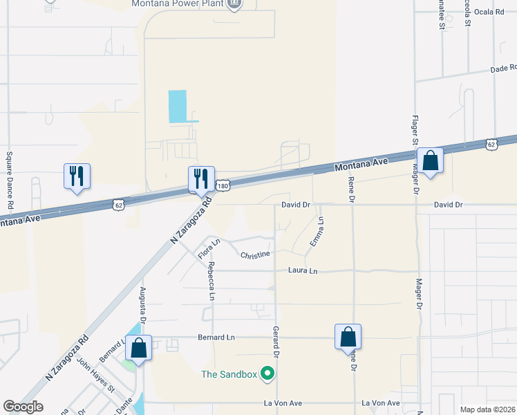 map of restaurants, bars, coffee shops, grocery stores, and more near 13644 David Drive in El Paso