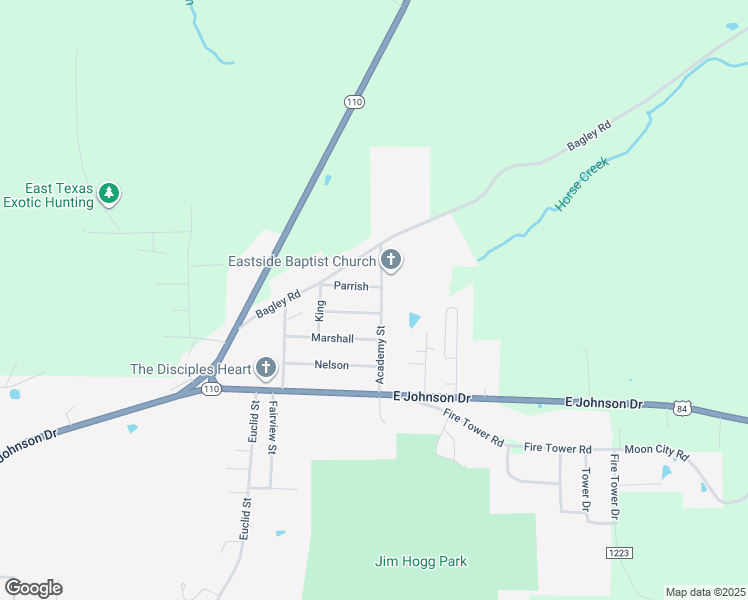 map of restaurants, bars, coffee shops, grocery stores, and more near 385 Parrish in Rusk