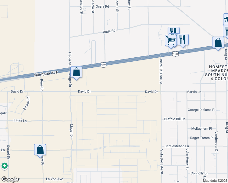 map of restaurants, bars, coffee shops, grocery stores, and more near David in El Paso