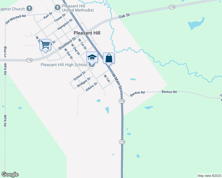 map of restaurants, bars, coffee shops, grocery stores, and more near Patterson Street in Pleasant Hill