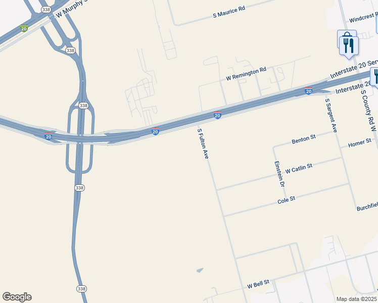 map of restaurants, bars, coffee shops, grocery stores, and more near 2741 Interstate 20 Service Road in Odessa