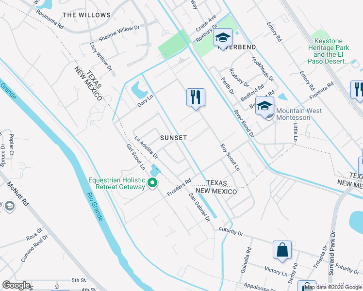 map of restaurants, bars, coffee shops, grocery stores, and more near 4117 Siete Leguas Road in El Paso