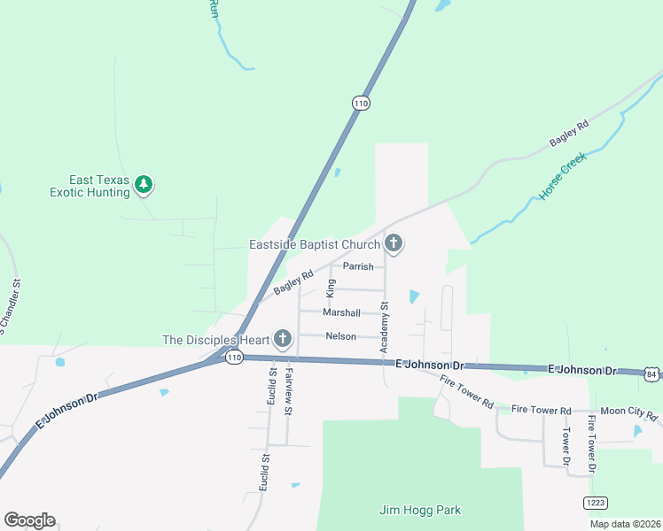 map of restaurants, bars, coffee shops, grocery stores, and more near 2024 Parrish in Rusk