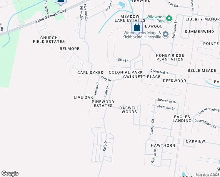 map of restaurants, bars, coffee shops, grocery stores, and more near 1067 Keith Drive in Hinesville