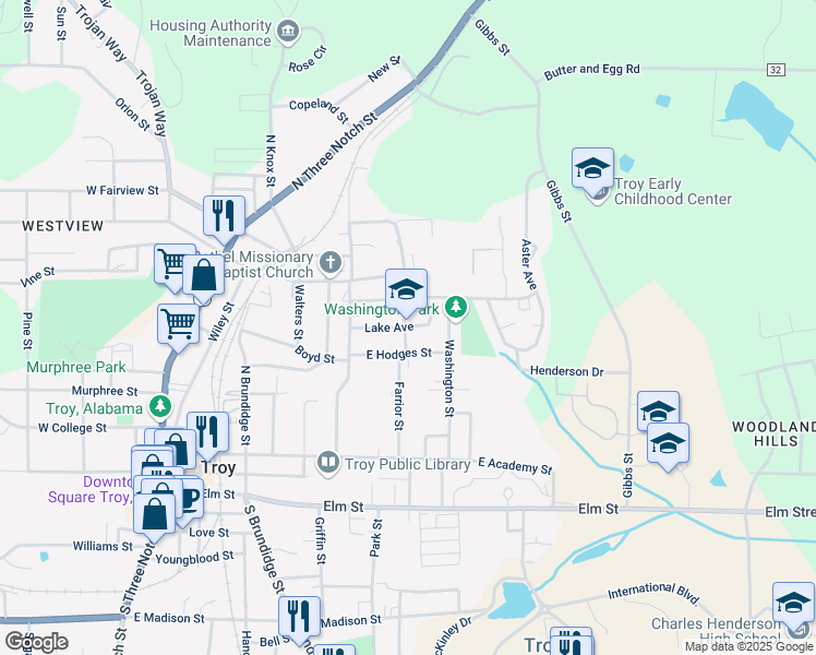 map of restaurants, bars, coffee shops, grocery stores, and more near 211 Lake Avenue in Troy