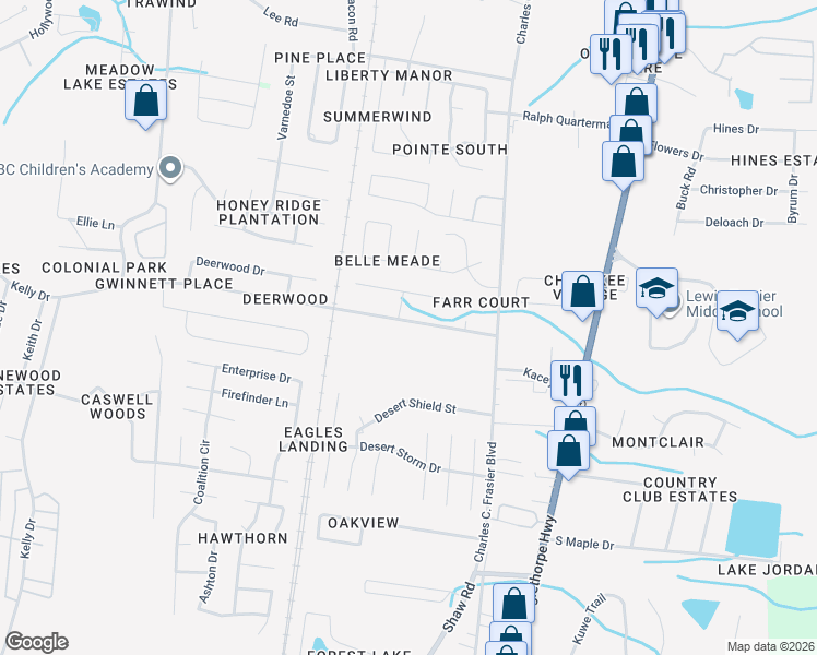 map of restaurants, bars, coffee shops, grocery stores, and more near 125 Glenn Bryant Road in Hinesville