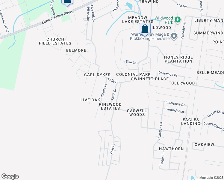 map of restaurants, bars, coffee shops, grocery stores, and more near 1067 Keith Drive in Hinesville