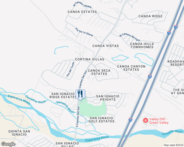 map of restaurants, bars, coffee shops, grocery stores, and more near 3889 S Placita De La Moneda in Green Valley