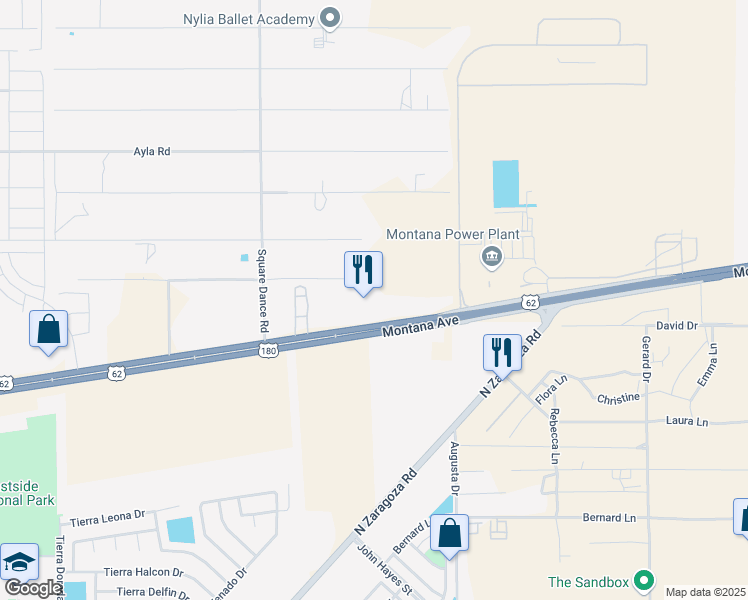 map of restaurants, bars, coffee shops, grocery stores, and more near 13431 Montana Avenue in El Paso