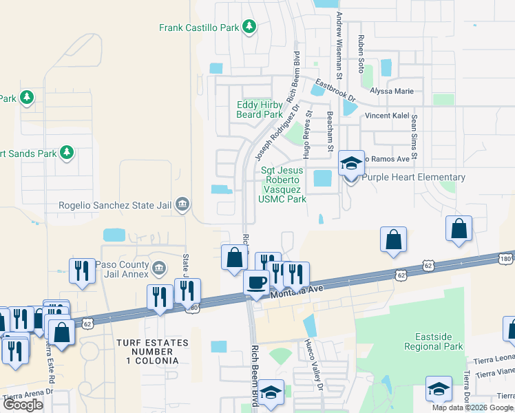 map of restaurants, bars, coffee shops, grocery stores, and more near 4520 Joseph Rodriguez Drive in El Paso