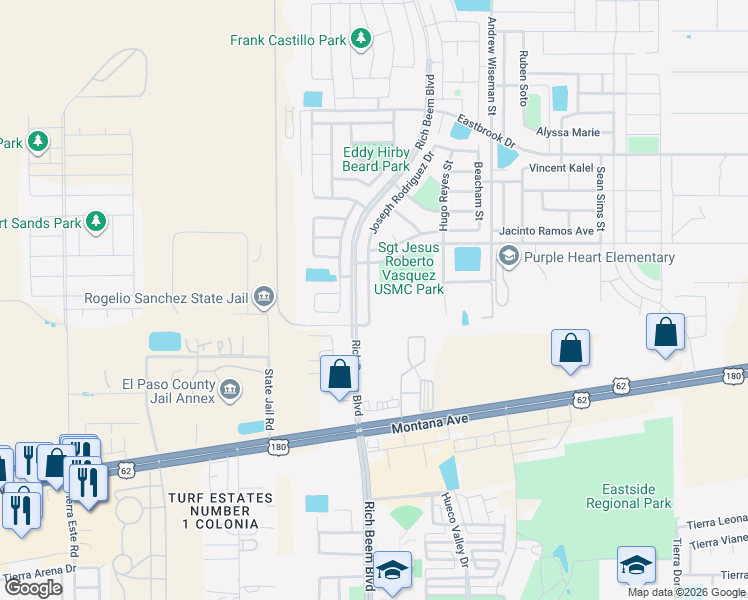 map of restaurants, bars, coffee shops, grocery stores, and more near 4520 Joseph Rodriguez Drive in El Paso