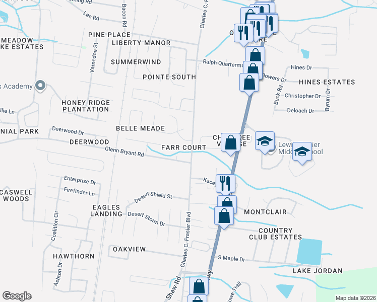 map of restaurants, bars, coffee shops, grocery stores, and more near 100 Glenn Bryant Road in Hinesville