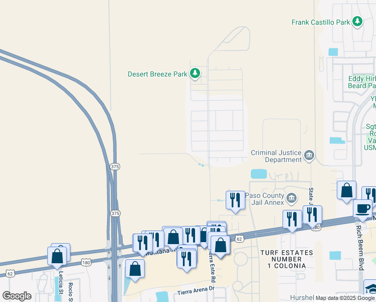 map of restaurants, bars, coffee shops, grocery stores, and more near 3901 Desert Dunes Drive in El Paso