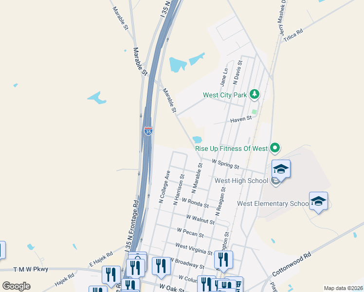 map of restaurants, bars, coffee shops, grocery stores, and more near 1011 North Harrison Street in West