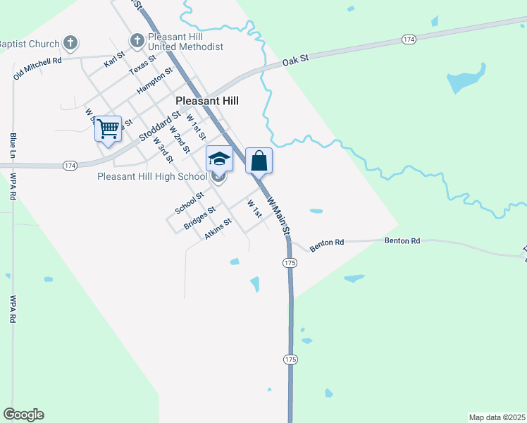 map of restaurants, bars, coffee shops, grocery stores, and more near Patterson Street in Pleasant Hill