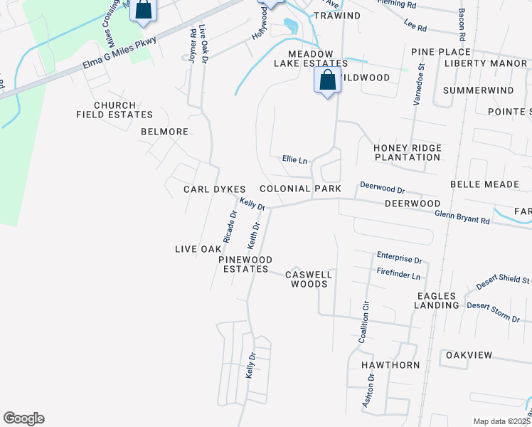 map of restaurants, bars, coffee shops, grocery stores, and more near 803 Kelly Drive in Hinesville