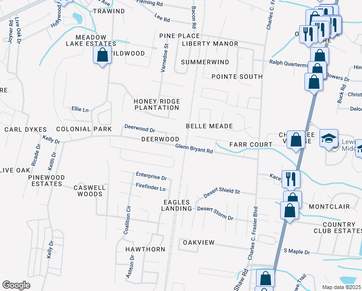 map of restaurants, bars, coffee shops, grocery stores, and more near 200 Glenn Bryant Road in Hinesville