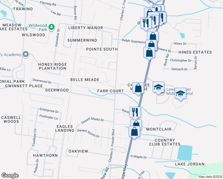 map of restaurants, bars, coffee shops, grocery stores, and more near 932 Fox Haven Court in Hinesville