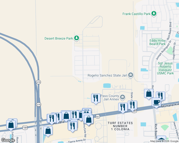 map of restaurants, bars, coffee shops, grocery stores, and more near 3850 Jc Viramontes Drive in El Paso