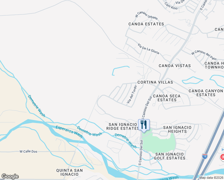 map of restaurants, bars, coffee shops, grocery stores, and more near 3822 South Vía Del Reyecuelo in Green Valley