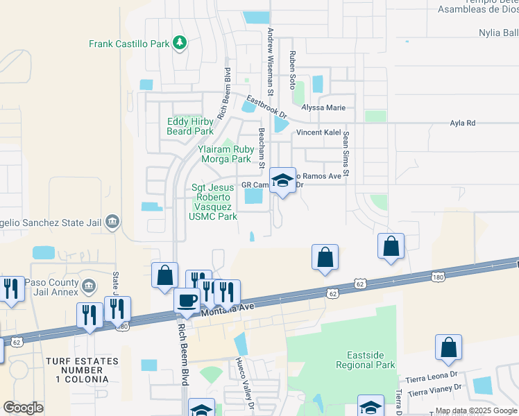 map of restaurants, bars, coffee shops, grocery stores, and more near 13333 Jonathan Elias Court in El Paso