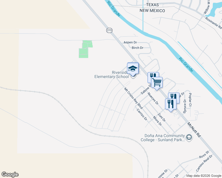 map of restaurants, bars, coffee shops, grocery stores, and more near 217 Rio Grande Drive in Sunland Park