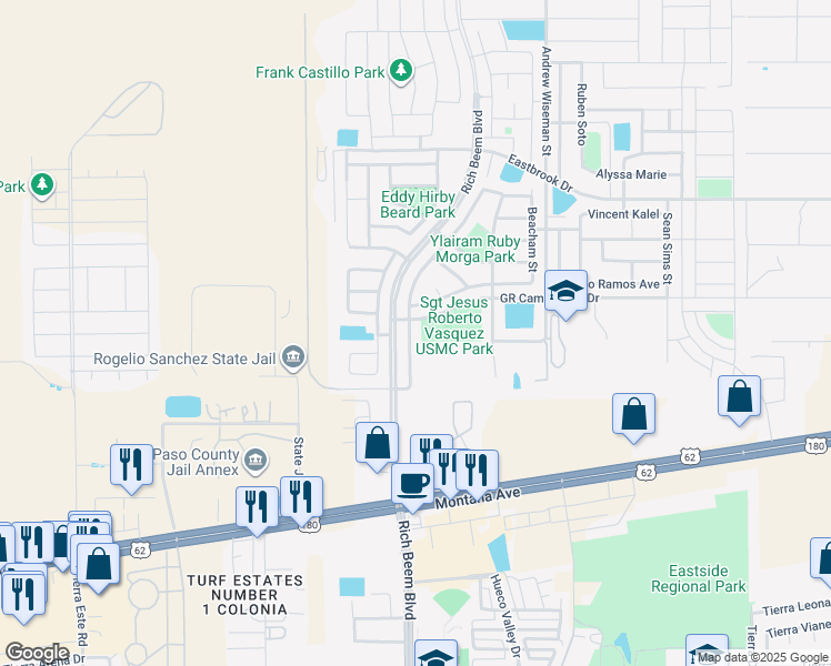 map of restaurants, bars, coffee shops, grocery stores, and more near 4568 Joseph Rodriguez Drive in El Paso