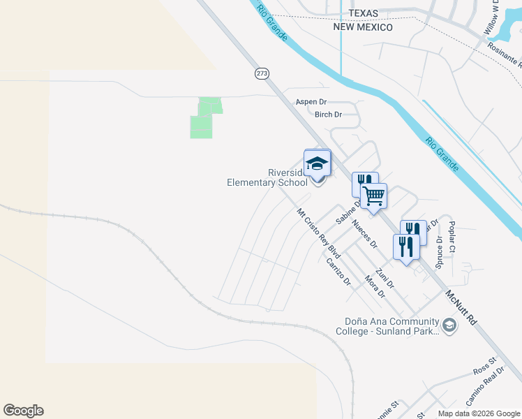 map of restaurants, bars, coffee shops, grocery stores, and more near 217 Rio Grande Drive in Sunland Park