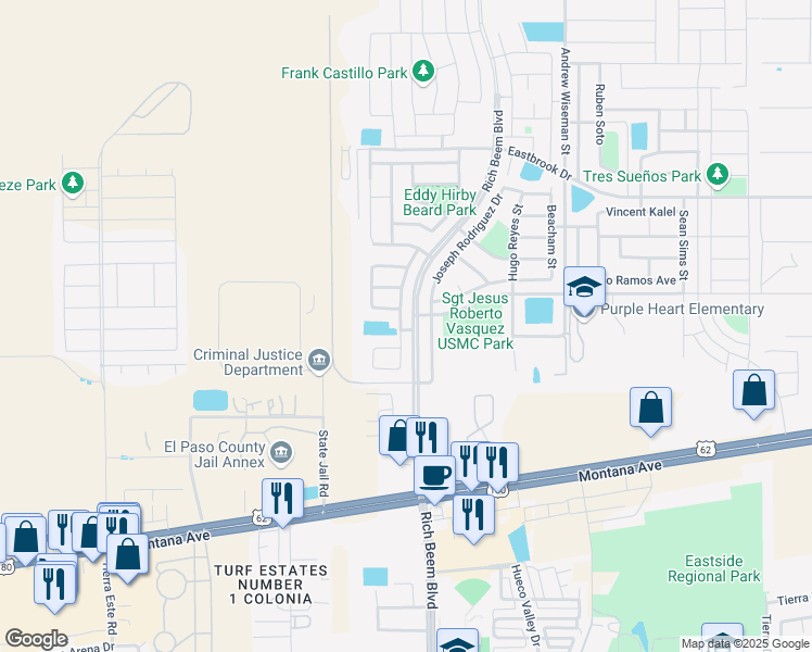map of restaurants, bars, coffee shops, grocery stores, and more near 4600 Lorenzo Ponce Drive in El Paso