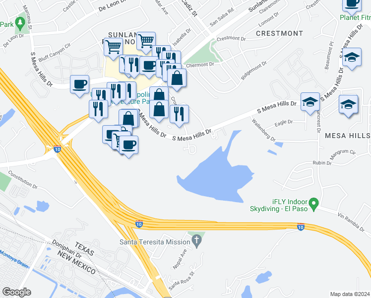 map of restaurants, bars, coffee shops, grocery stores, and more near 5733 Cromo Drive in El Paso