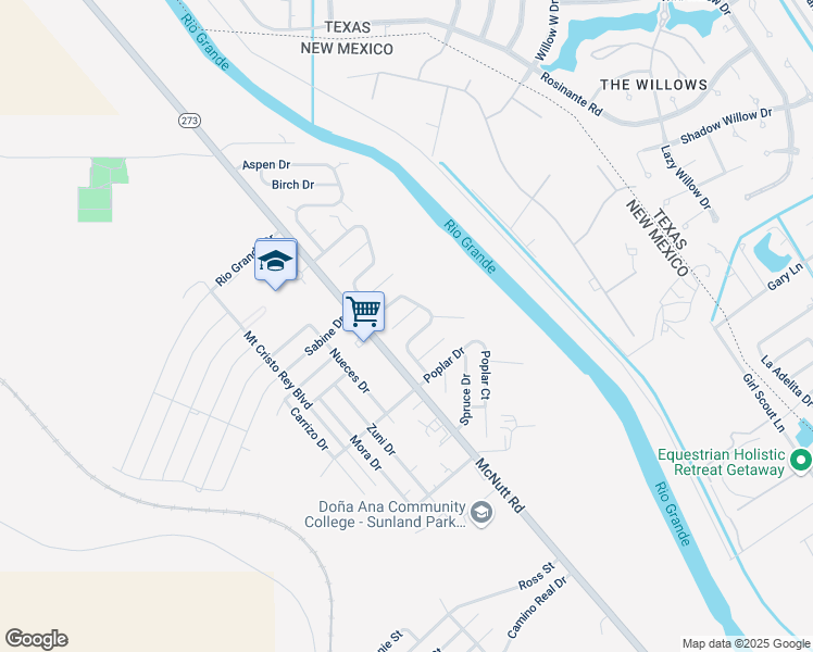 map of restaurants, bars, coffee shops, grocery stores, and more near 100-118 Riverside Dr in Sunland Park