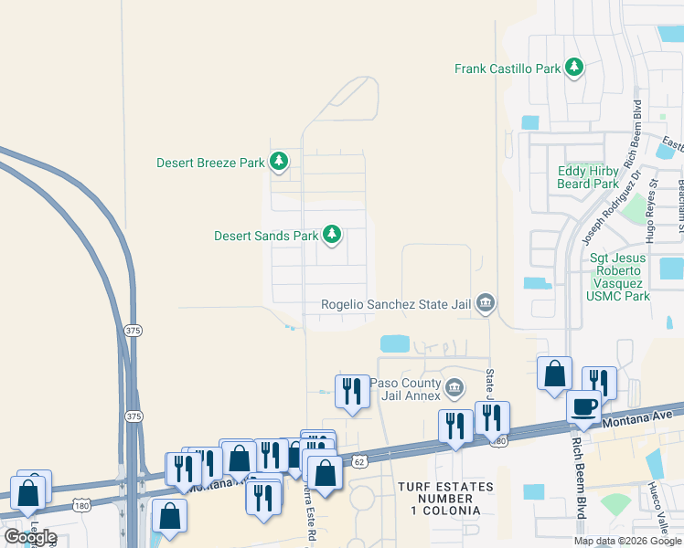 map of restaurants, bars, coffee shops, grocery stores, and more near 3850 Jc Viramontes Drive in El Paso
