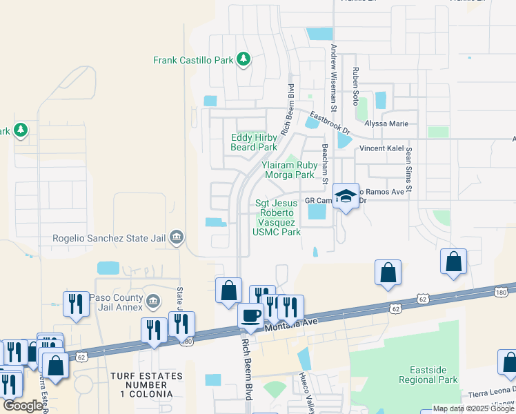 map of restaurants, bars, coffee shops, grocery stores, and more near 4568 Joseph Rodriguez Drive in El Paso