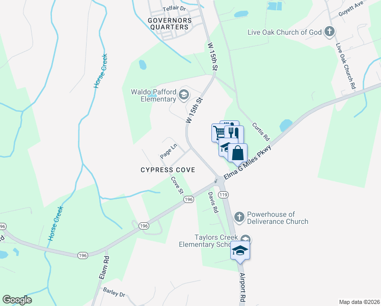 map of restaurants, bars, coffee shops, grocery stores, and more near 2559 Parkland Boulevard in Hinesville