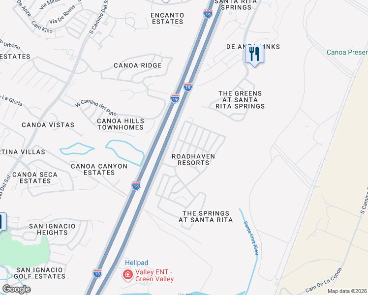 map of restaurants, bars, coffee shops, grocery stores, and more near 3741 South Avenida de Encino in Green Valley