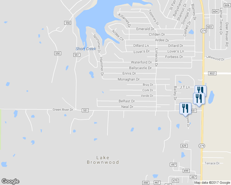 map of restaurants, bars, coffee shops, grocery stores, and more near 7167 Cork Drive in Brownwood