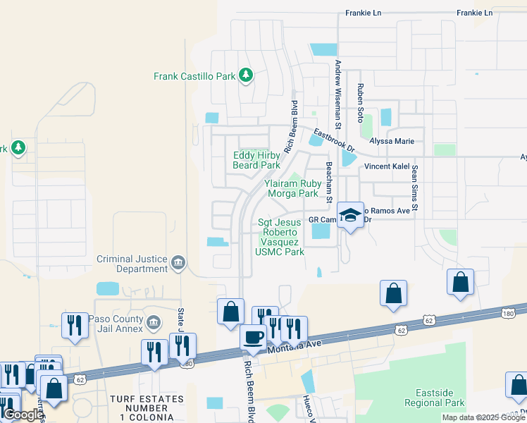 map of restaurants, bars, coffee shops, grocery stores, and more near 4629 Lolo Caldera Way in El Paso