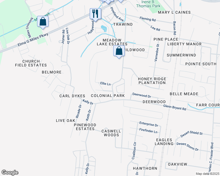 map of restaurants, bars, coffee shops, grocery stores, and more near 1010 Pineland Avenue in Hinesville