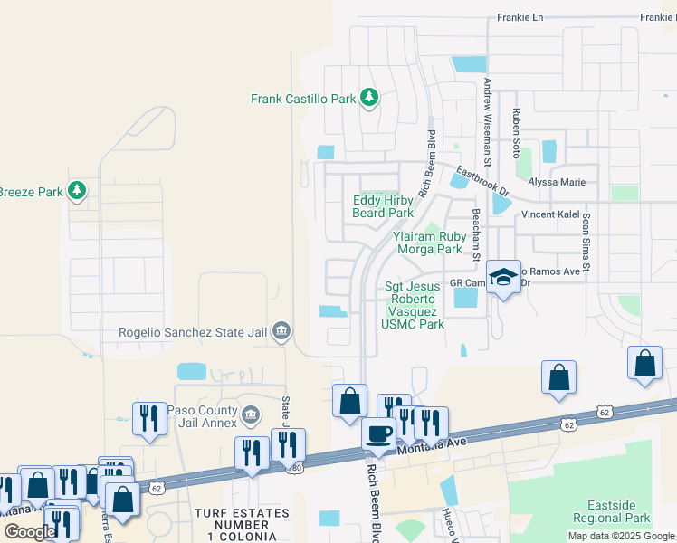 map of restaurants, bars, coffee shops, grocery stores, and more near 12713 Lorenzo Frias Drive in El Paso