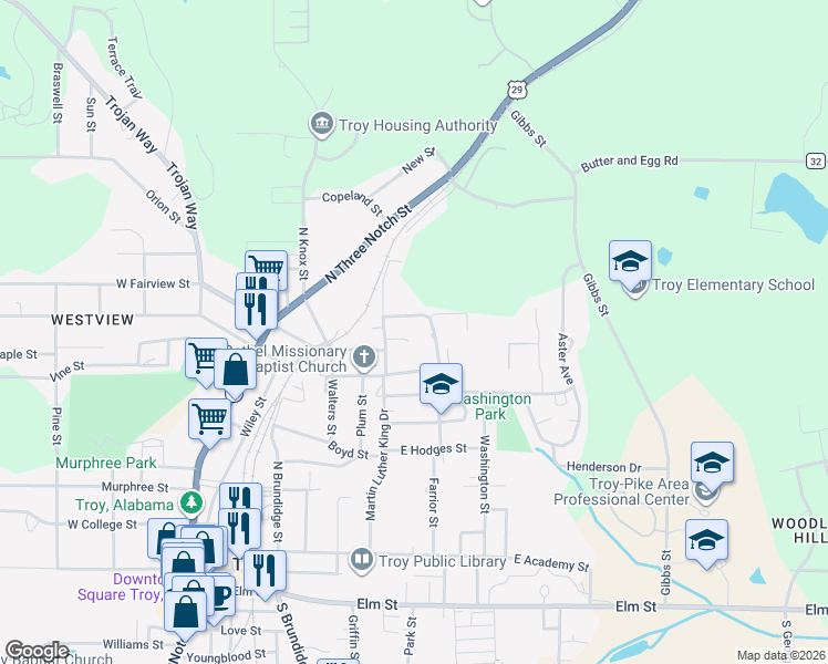 map of restaurants, bars, coffee shops, grocery stores, and more near 408 Warren Court in Troy