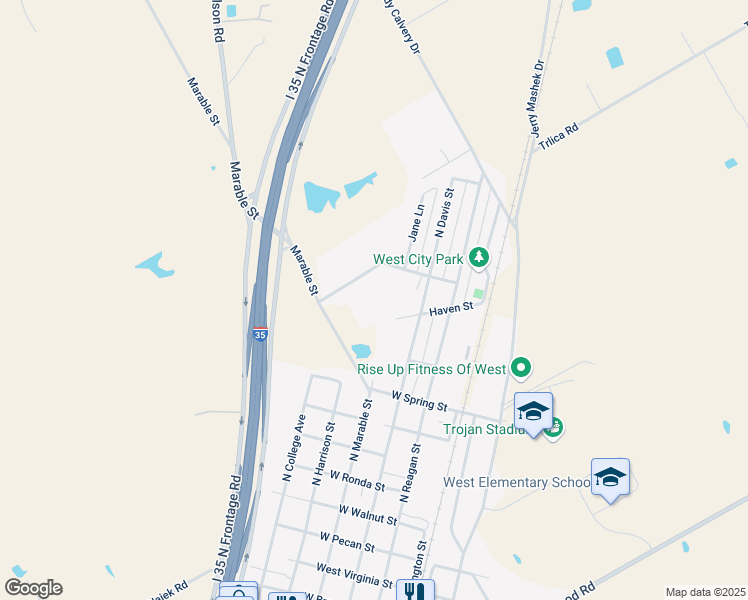 map of restaurants, bars, coffee shops, grocery stores, and more near 411 Meadow Drive in West