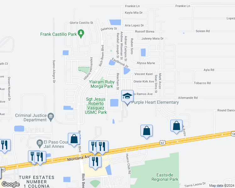 map of restaurants, bars, coffee shops, grocery stores, and more near 13209 Alfredo Apodaca in El Paso