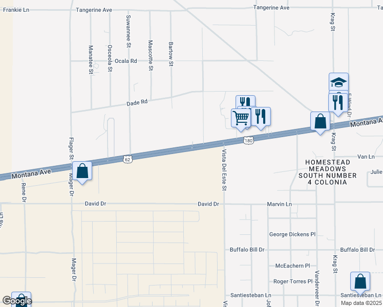 map of restaurants, bars, coffee shops, grocery stores, and more near 14260 Montana Ave in El Paso